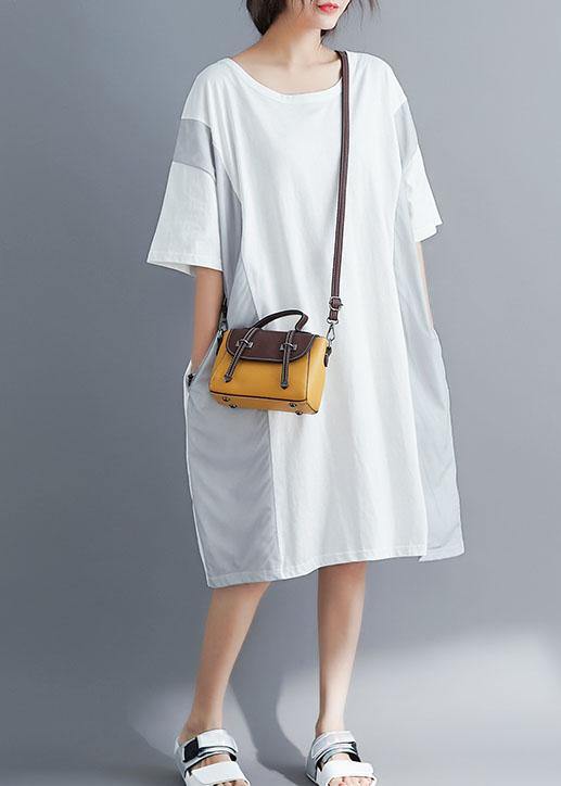 100% o neck patchwork cotton tunics for women Photography white long Dresses summer