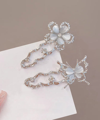 Beautiful Silk Metal Zircon Hollow Out Floral Butterfly Hairpin Two-Piece Set