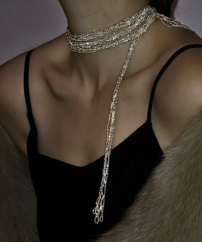 Handmade Silk Mletal Double-Layer Weave Tassel Gratuated Bead Necklace