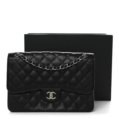 Caviar Quilted Jumbo Double Flap Black