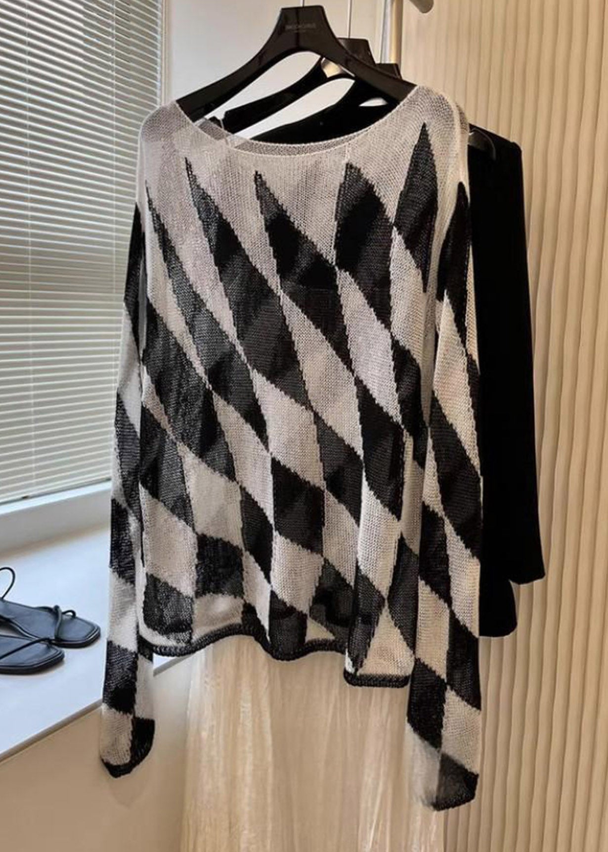 Bohemian Striped Plaid Slash Neck Knit Top Fall