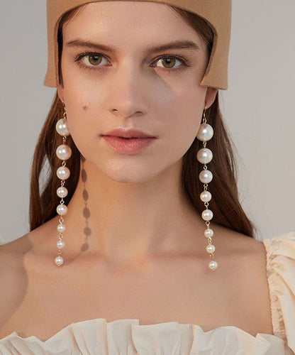 Casual White Stergild Silver Overgild Pearl Drop Earrings