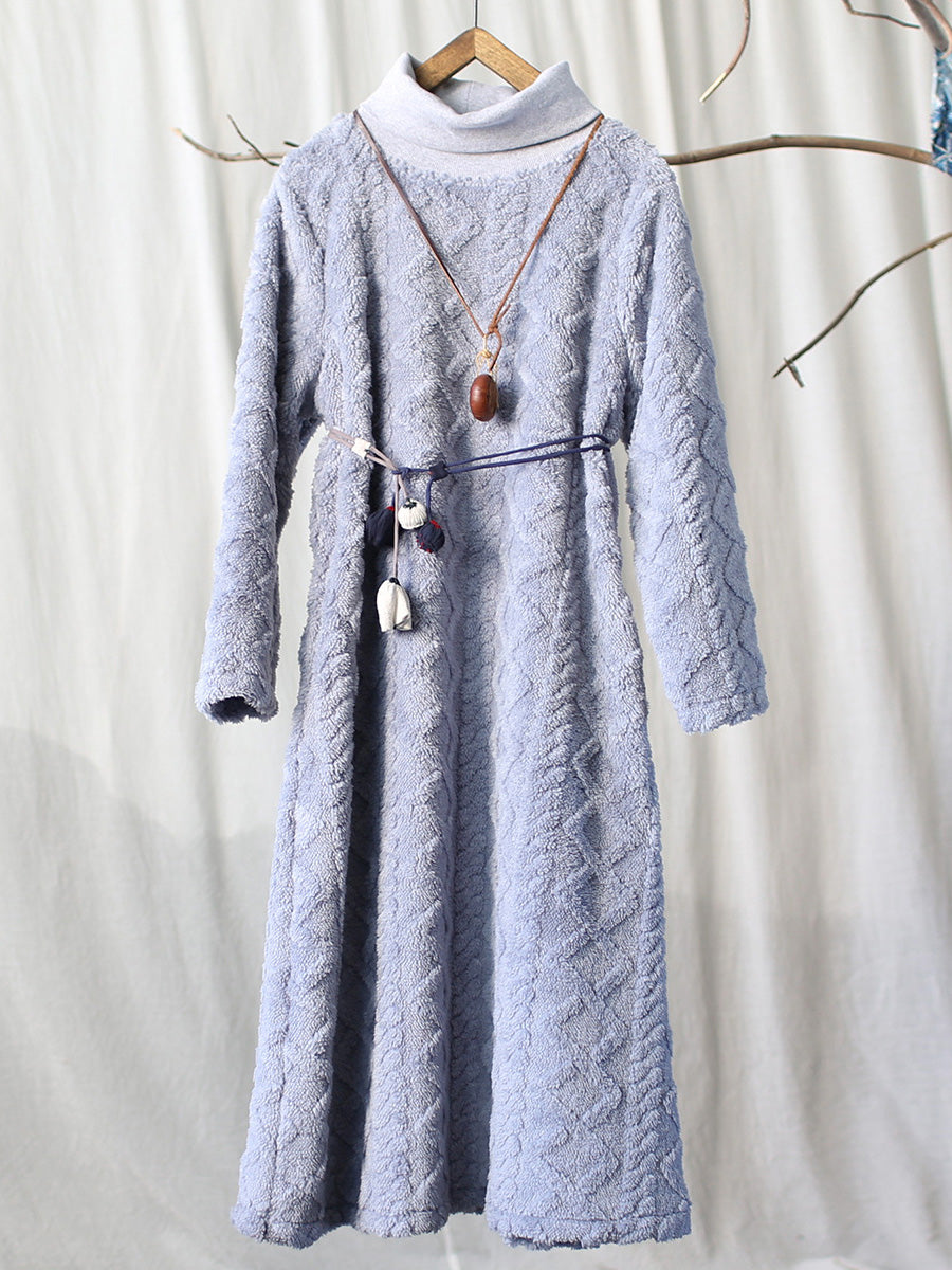 Women Winter Artsy Spliced Warm Loose Dress