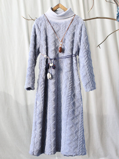 Women Winter Artsy Spliced Warm Loose Dress