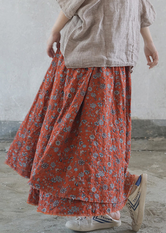 Women Colorful stripes elastic waist tie waist Print Cotton Skirts Spring