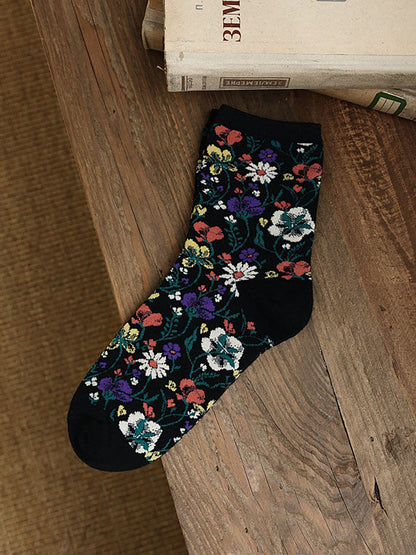 5 Pairs Ethnic Style Floral Women Socks