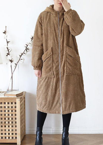Warm casual winter jacket hoodedovercoat khakicorduroy warm winter coat