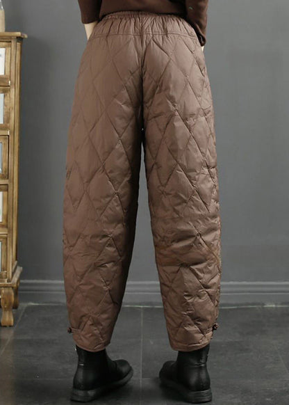 Plus Size Coffee Pockets Fine Cotton Filled Crop Pants Winter