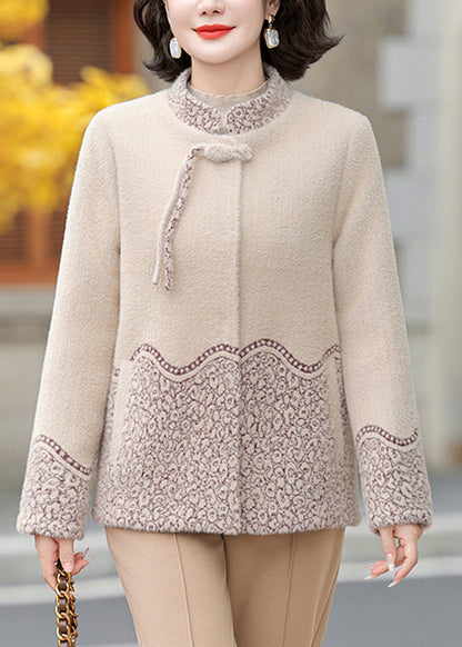 Elegant Beige Patchwork Tassel Mink Velvet Coats Fall