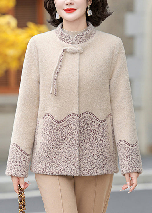 Elegant Beige Patchwork Tassel Mink Velvet Coats Fall
