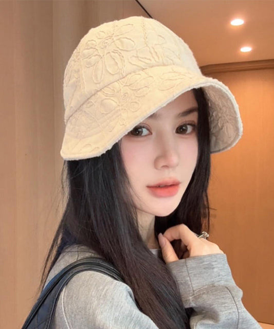 Casual Black Floral Embroidered Bucket Hat