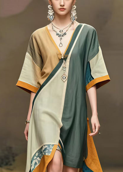 Women Colorblock Asymmetrical Cotton Maxi Dress Summer