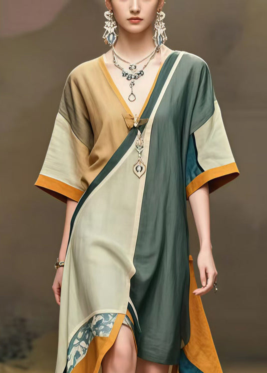 Women Colorblock Asymmetrical Cotton Maxi Dress Summer