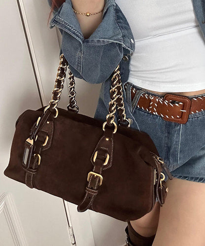 New Retro Brown Solid Durable Fine Suede Women Handbags