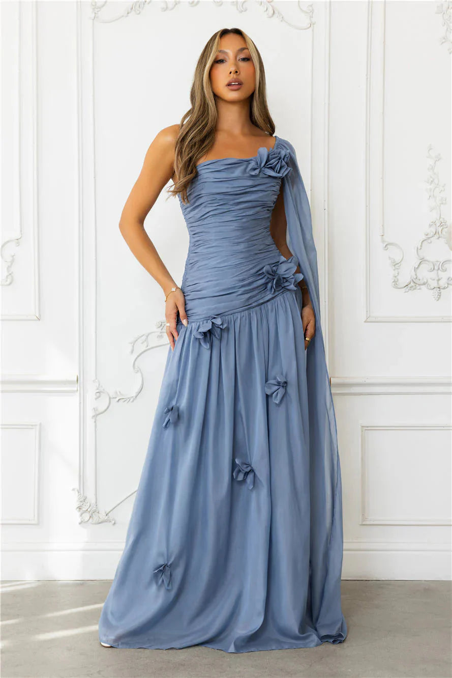 Silver Breeze One Shoulder Maxi Dress Slate
