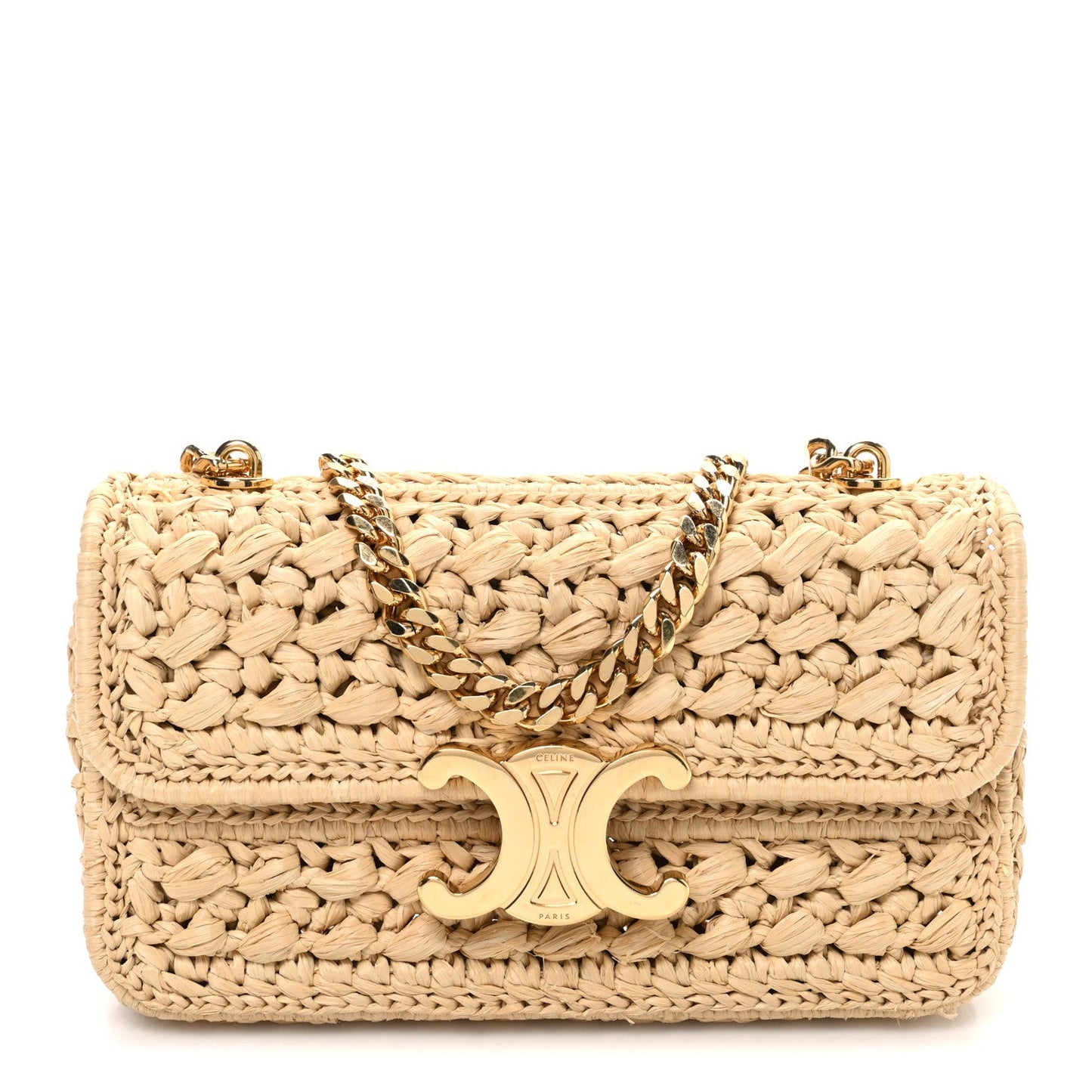 Raffia Effect Claude Chain Shoulder Bag Natural