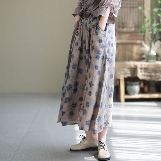 Plus Size Cozy Vintage Floral Casual Linen Skirt