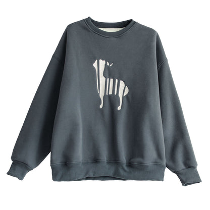 Winter Cotton Furred Fashion Embroidery Loose Sweater