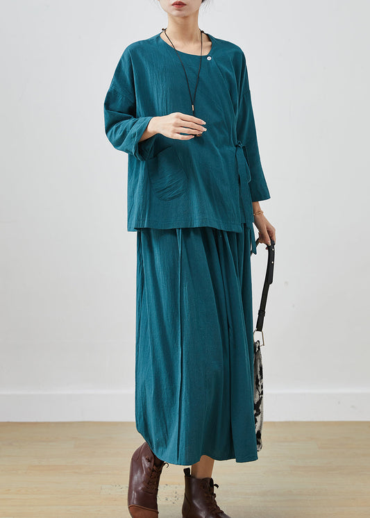 Women Peacock Blue Oversized Linen Two Pieces Set Spring