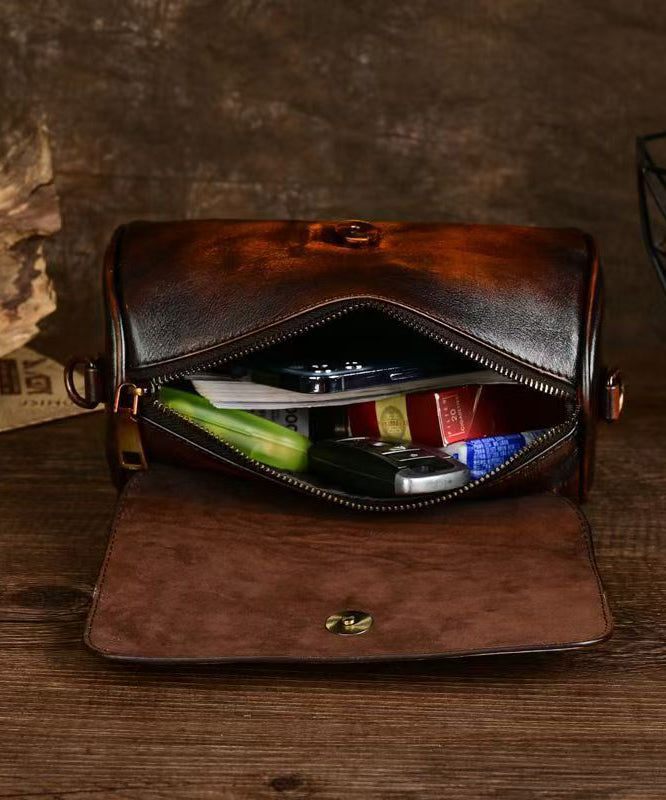 Original Design Coffee Calf Leather Satchel Bag Handbag