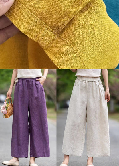 Art Purple Oversized Pockets Linen Straight Pants Summer
