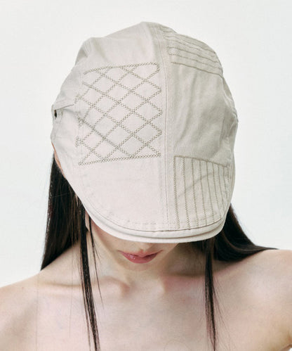 Korean Japanese Versatile Beige Patchwork Breton Hat