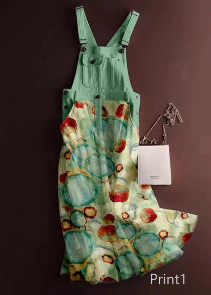 Unique Print3 Tulle Patchwork Denim Strap Dress Summer