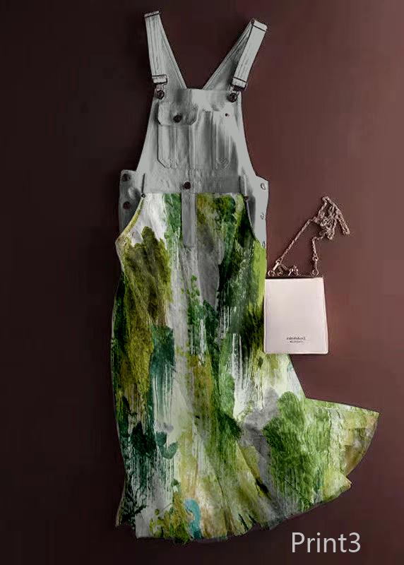 Unique Print1 Tulle Patchwork Denim Strap Dress Summer