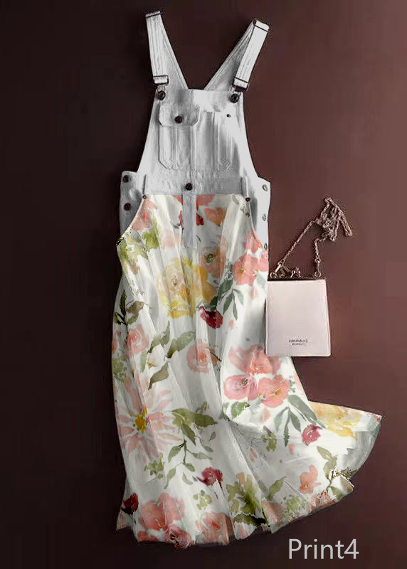 Unique Print3 Tulle Patchwork Denim Strap Dress Summer