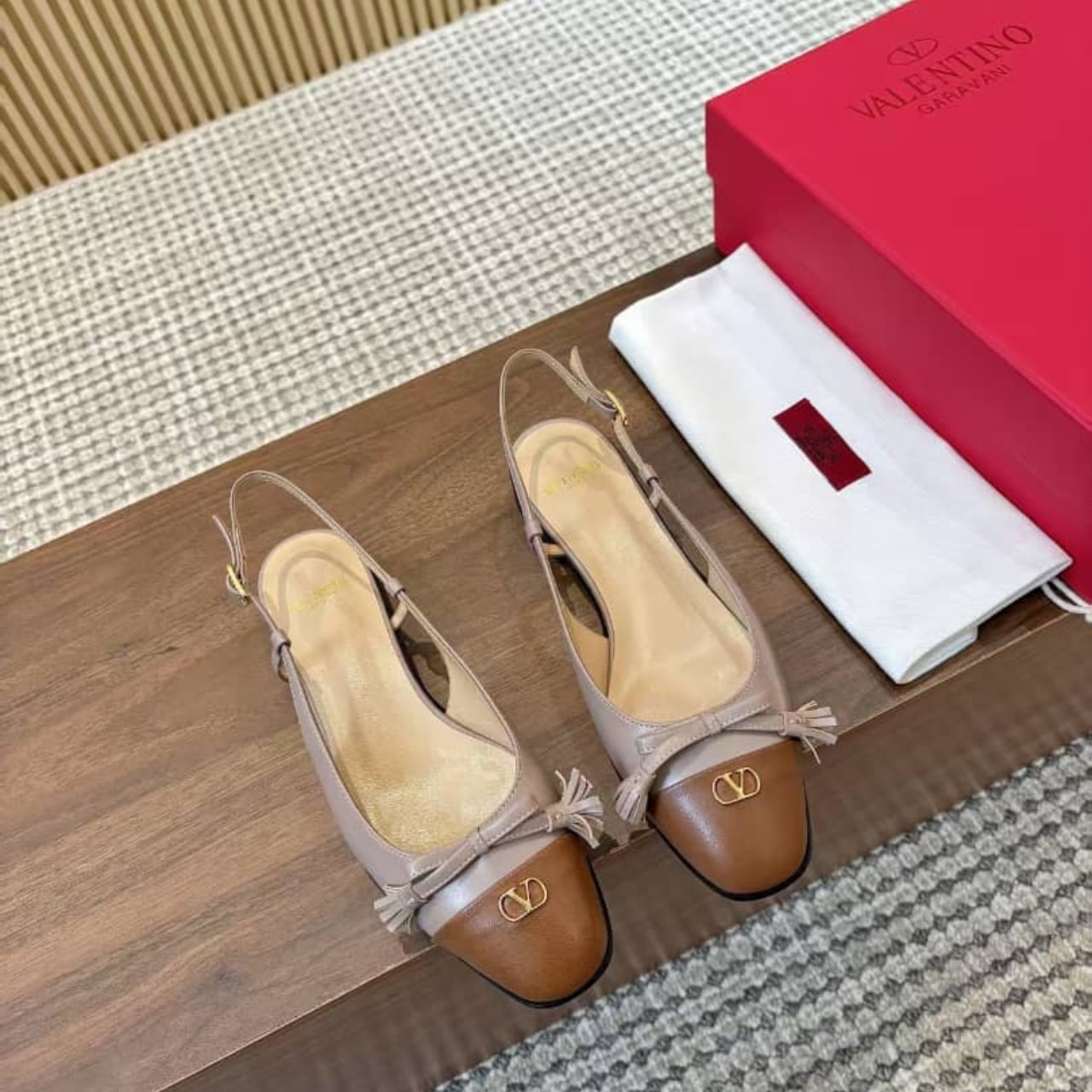 VALENTINO GARAVANI VALET DU ROI SLINGBACK BALLERINA ROSE AND BROWN