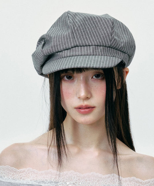 Korean Minimalist Grey Striped Octagonal Breton Hat