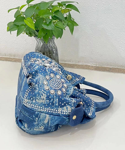 Fine Blue Zircon Solid Durable Denim Tote Handbag