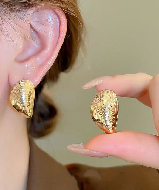 Fine Gold Copper Overgild Shell Thread Stud Earrings