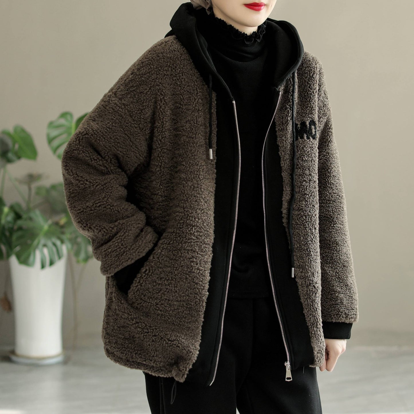 Winter Fashion Casual Berber Fleece Patchwork Coat