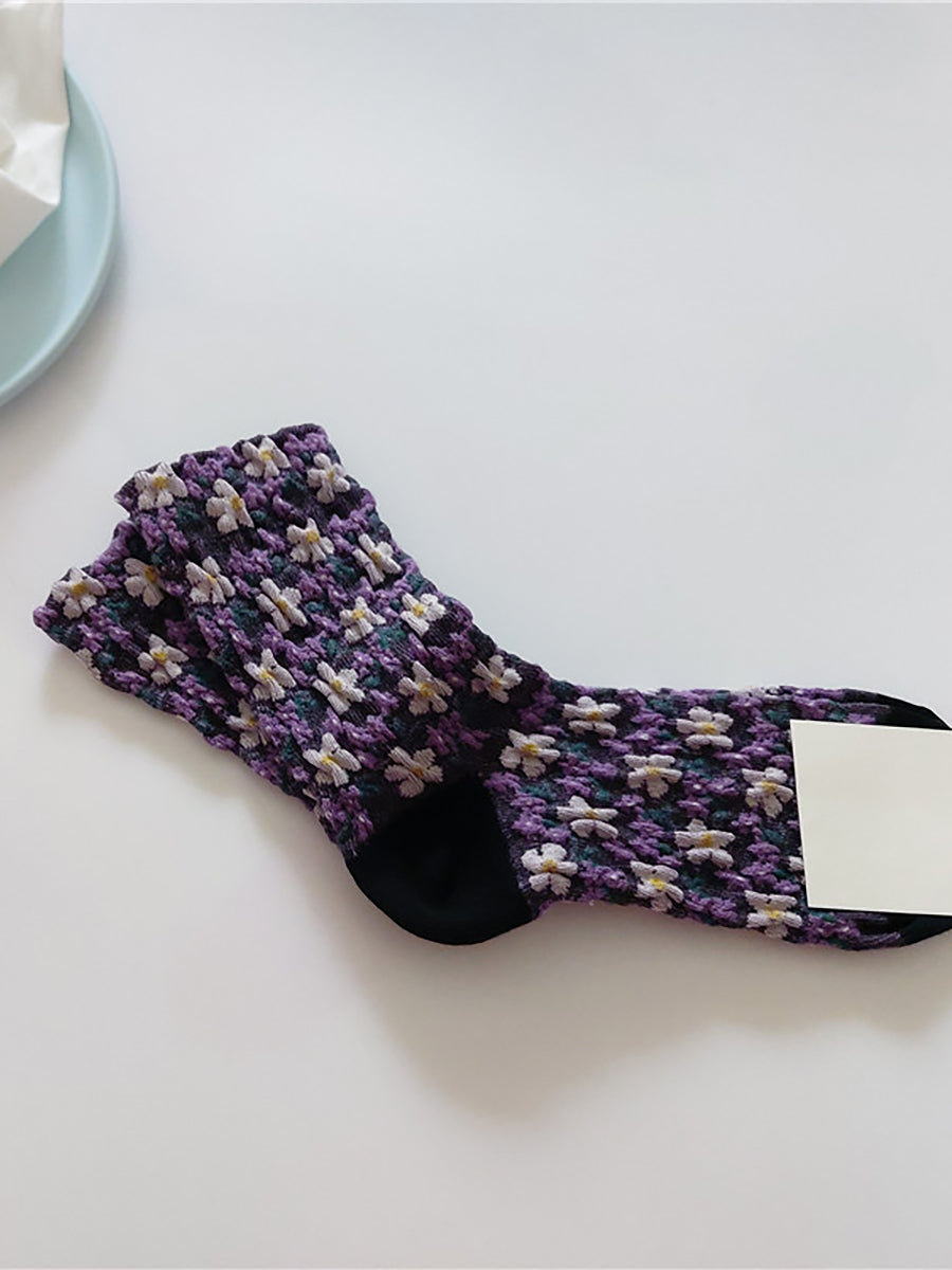 5 Pairs Vintgae Cotton Floral Women Socks