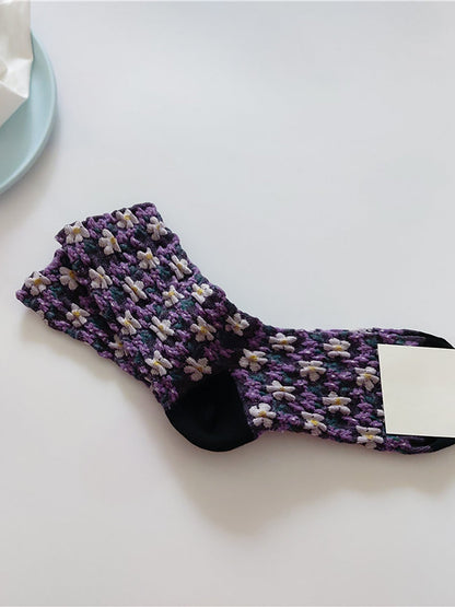 5 Pairs Vintgae Cotton Floral Women Socks