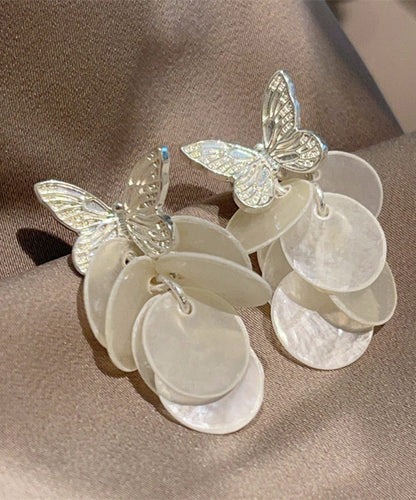 Modern Gold Copper Overgild Butterfly Shell Drop Earrings
