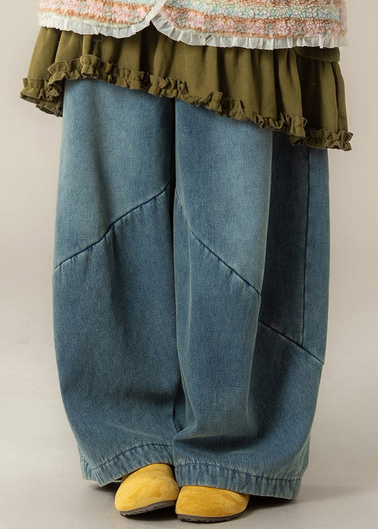 Casual Blue Pockets Denim Wide Leg Jeans