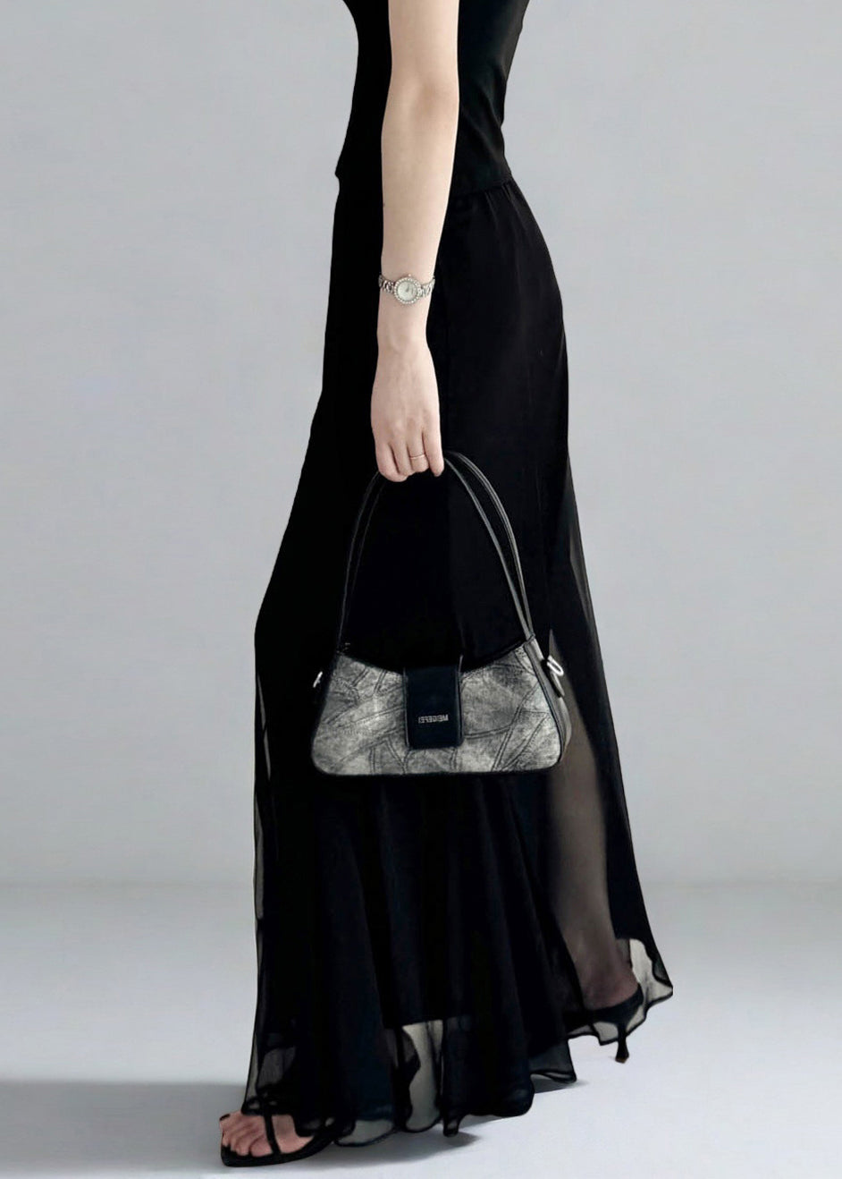 Slim Fit Black High Waist Solid Tulle Skirt Summer