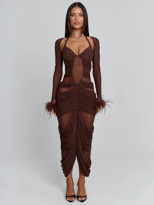 Cherrey Maxi Dress Chocolate