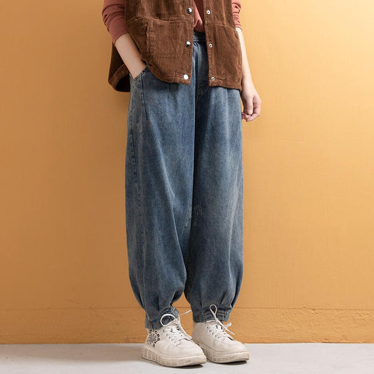 Plus Size Retro Harem Casual Cotton Denim Pants