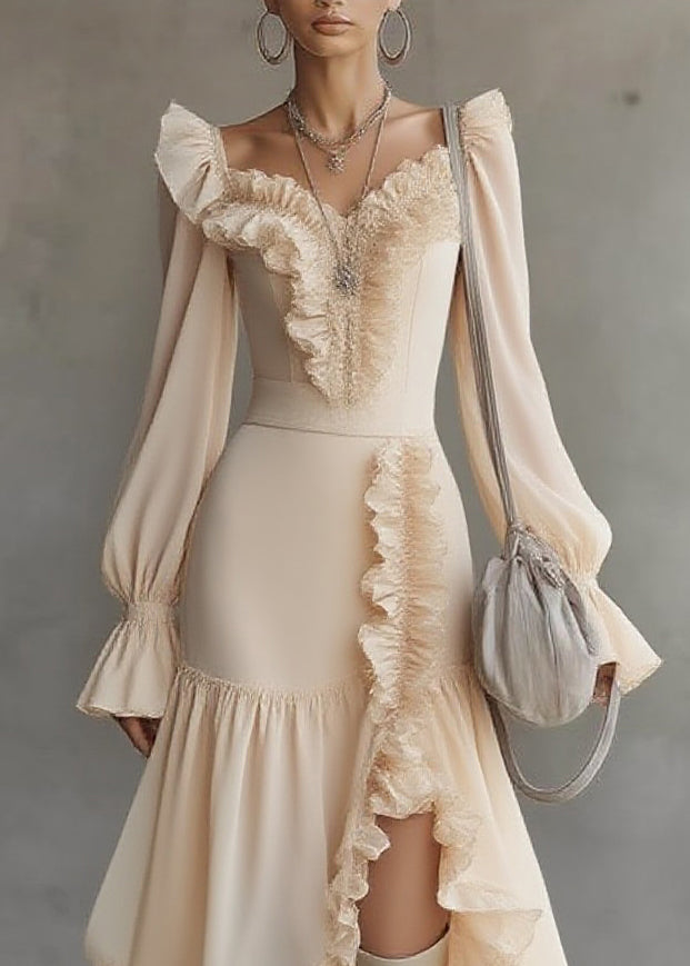Beautiful Asymmetrical Ruffled Patchwork Solid Vacation Maxi Dresses Spring