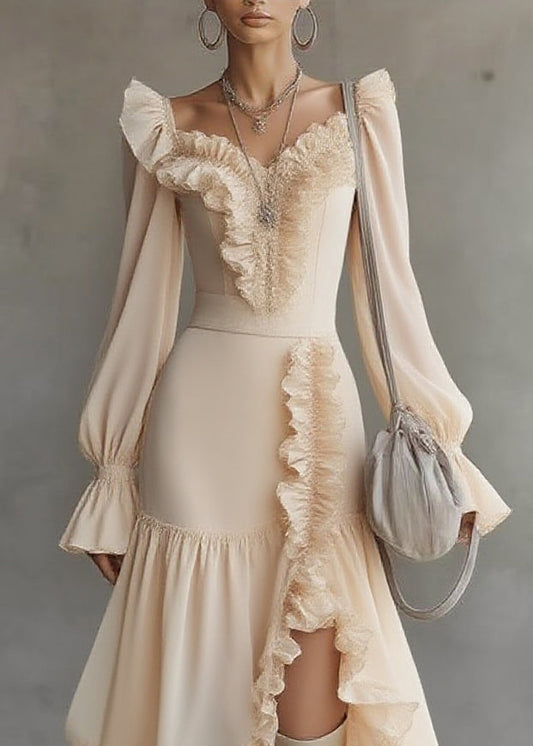 Beautiful Asymmetrical Ruffled Patchwork Solid Vacation Maxi Dresses Spring