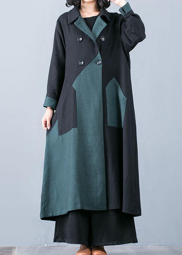 New plus size long coat fall jacket green patchwork double breast Coats Women