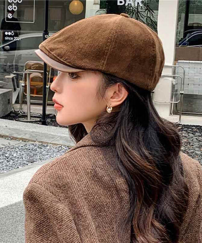 Unique Coffee Versatile Fashion Corduroy Breton Hat