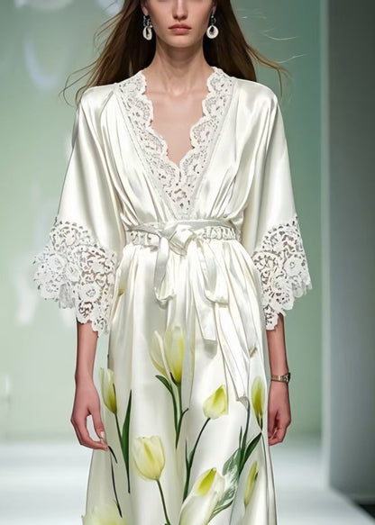 Fashion White Print Patchwork Lace Tunic Dress Summer