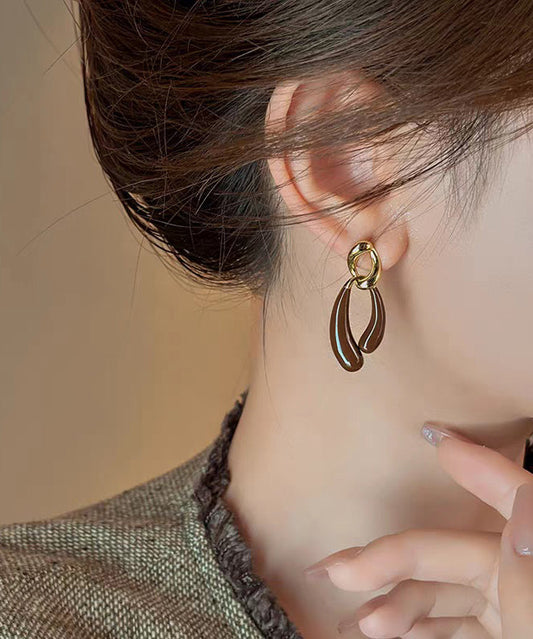 Bohemian Coffee Copper Alloy Asymmetrical Drip Glaze Drop Earrings