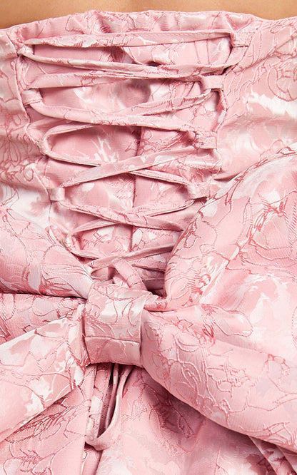 Wynn Mini Dress Strapless Ribbon Back Detail Dress in Pink