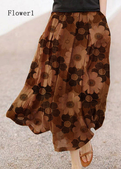 Retro Print4 Pockets Linen Skirt Summer