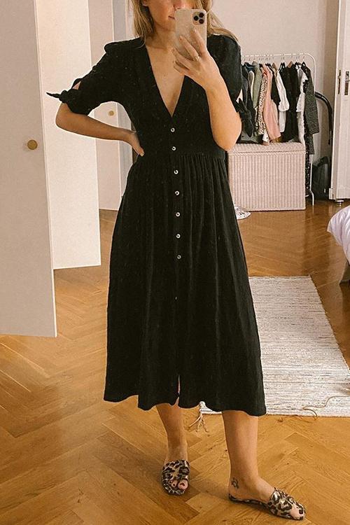 Casual Vacation Button Knot Sleeve Dress